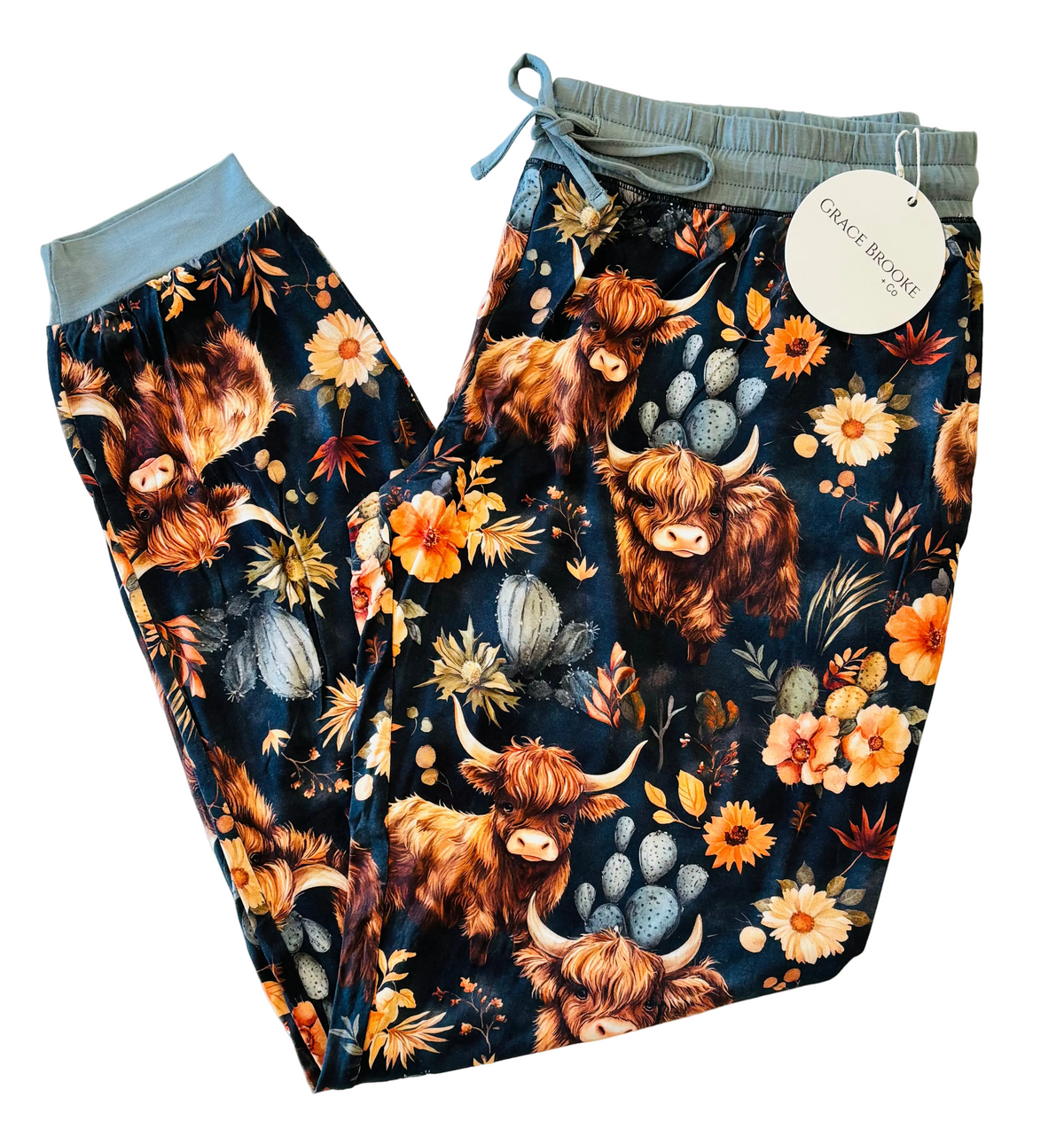 Navy girly Highland cow women’s joggers