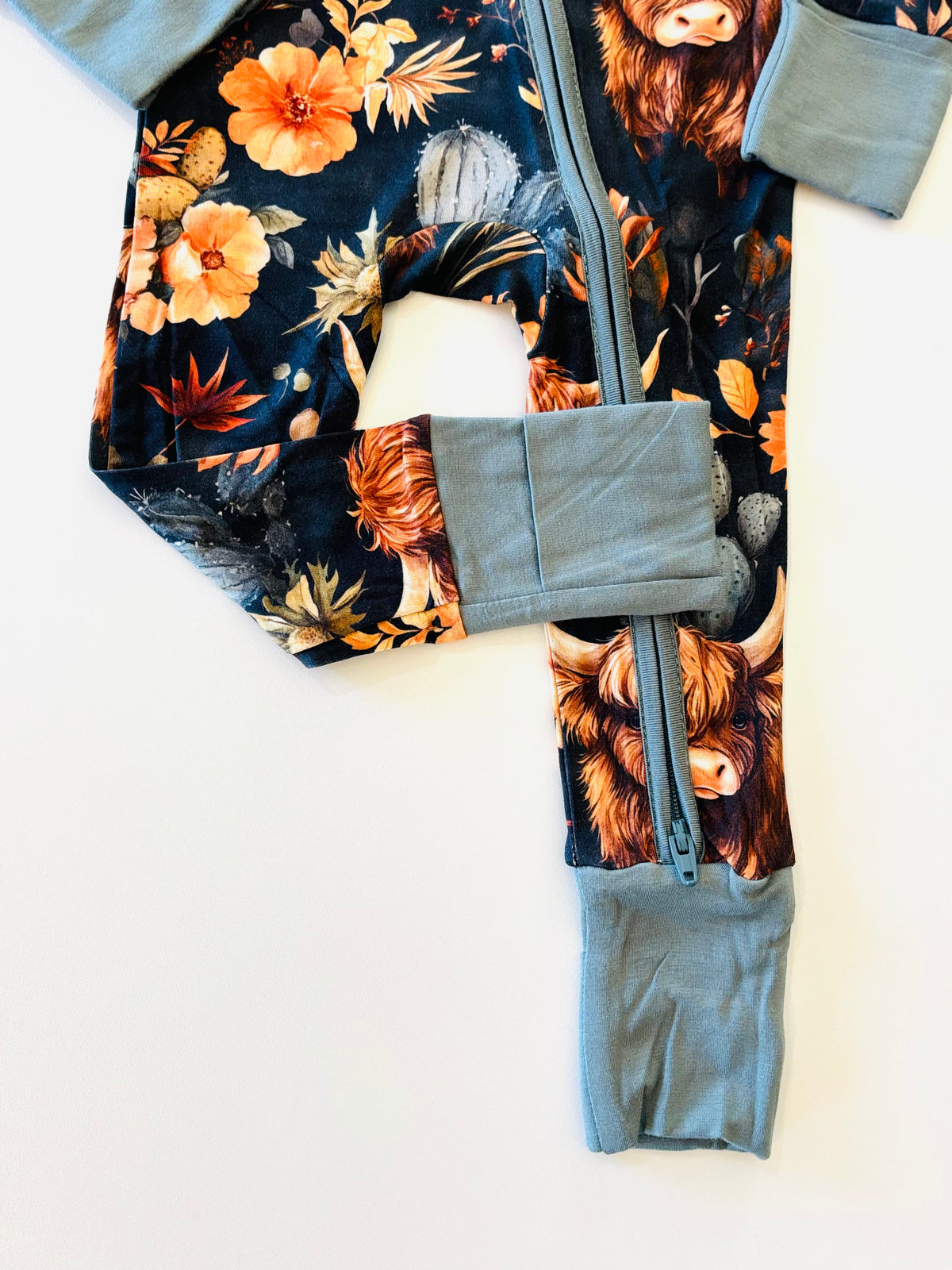 Navy Girly Highland Cow Convertible Zippy Romper