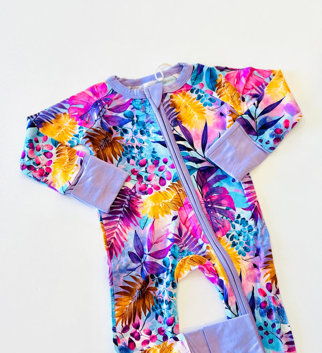 Tropical Purple convertible zippy Romper