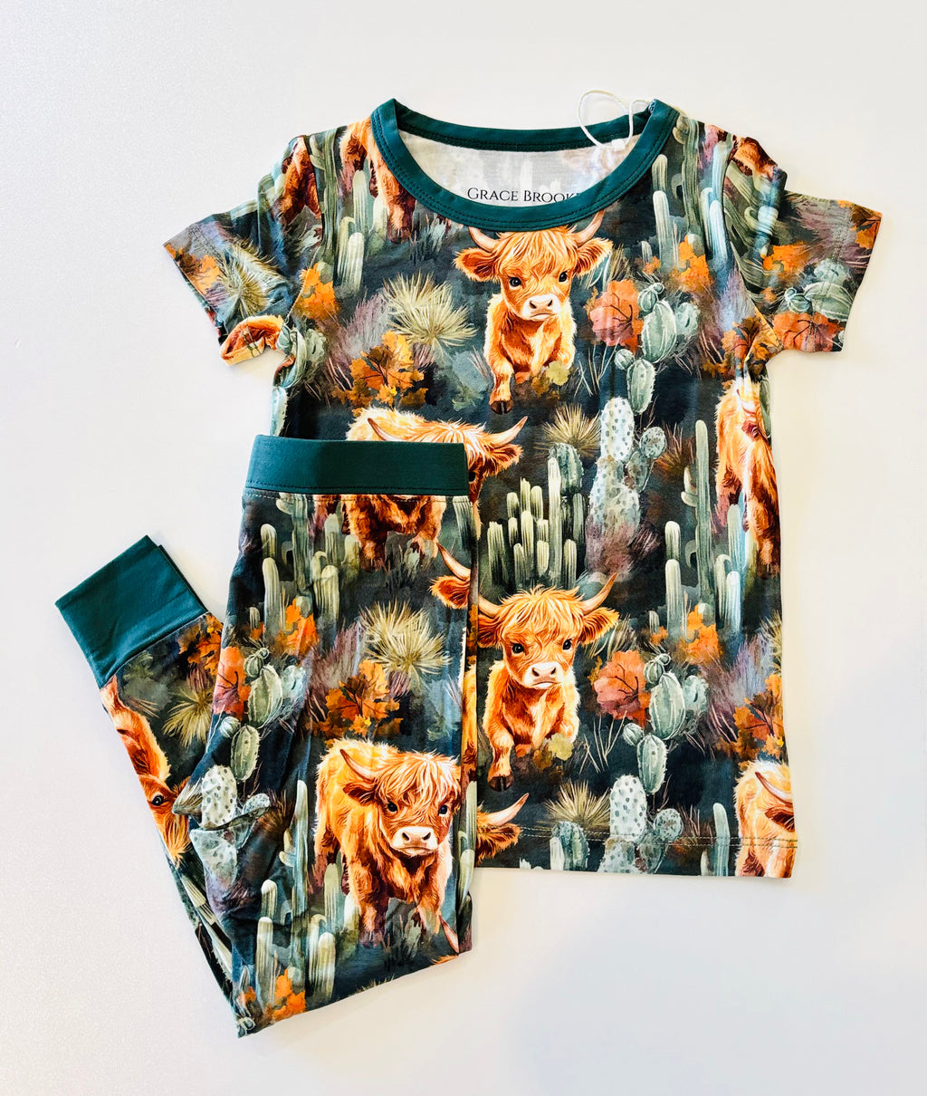 Highland Cow Short Sleeve And Pant Set
