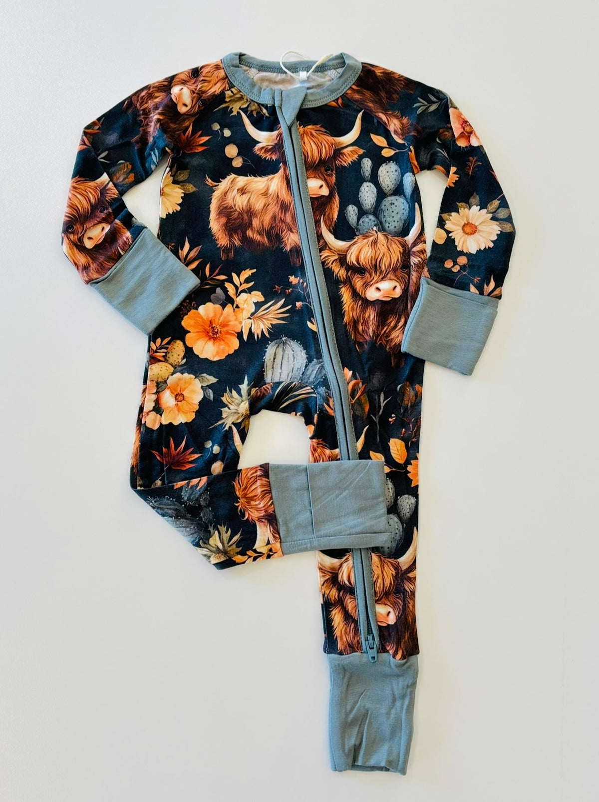 Navy Girly Highland Cow Convertible Zippy Romper